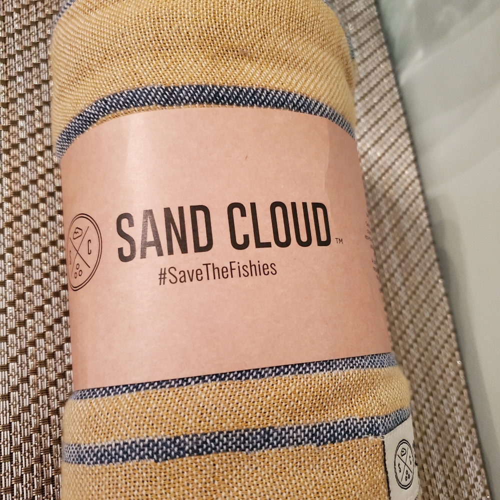 SandCloud Yellow & Blue Striped Turkish Towel New - Picture 5 of 11